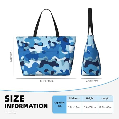 Large Beach Bags for Women Sandproof - Blue Sky Camo Print Summer Travel Work Tote Bags with Zipper2