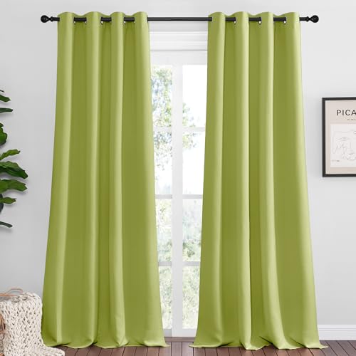 Image of NICETOWN Fresh Green Blackout Curtains 102 inches Length for Living Room, 2 Panels, 55 inch Wide, Thermal Insulated Long Drapes for Large Window
