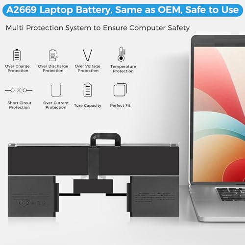 Image of A2681 Battery,A2669 Battery Replacement for MacBook Air 13 inch A2681(M2,2022) A3113(M3,2024) (Upgraded High Performance 11.54V 52.6Wh 4561mAh)