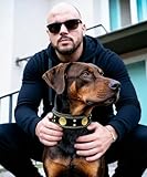 Hundehalsband Leder, 5 cm Breites Robustes Echtes Lederhalsband, Handgefertigt, Weich und Luxuriös, Auffällige Beste Wahl für Große und Mittelgroße Hunderassen, Gold-Schwarz M
