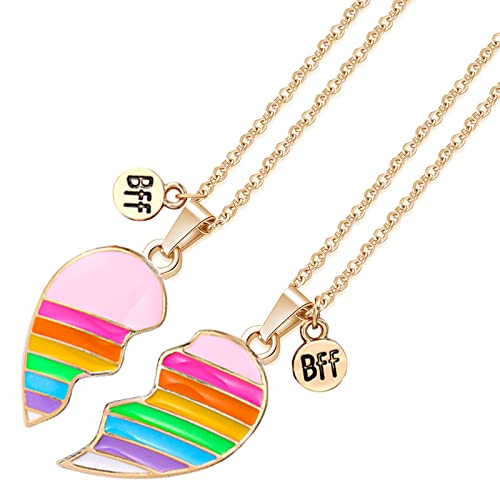 2 Pieces Half Heart BFF Necklace, Friendship Necklaces Best Friends Forever Rainbow Colored Mermaid Tail Pendant Friendship Gifts for Girls Women3
