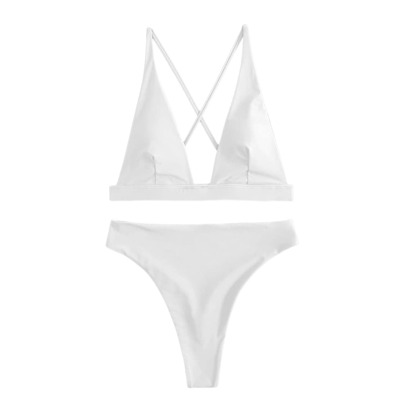 Conjunto De Bikini Tanga for Mujer, Traje Baño Dos Piezas con Parte Superior Triángulo Brasileño Sexy Cuello En V Profundo, Trajes, Azul, M
