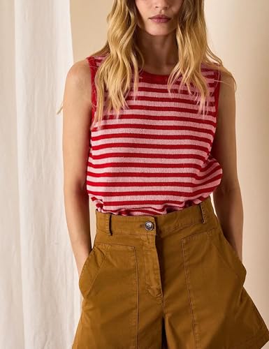 Image of Hongsui Women's Striped Color Block Sweater Vest Ribbed Knit Tank Tops Oversized Crewneck Pullover