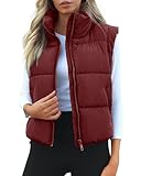 Cityork Women's Puffer Vest Lightweight Sleeveless Winter Outerwear Full Zipper Warm Padded Gilet Jacket Coat with Pockets Wine Red L