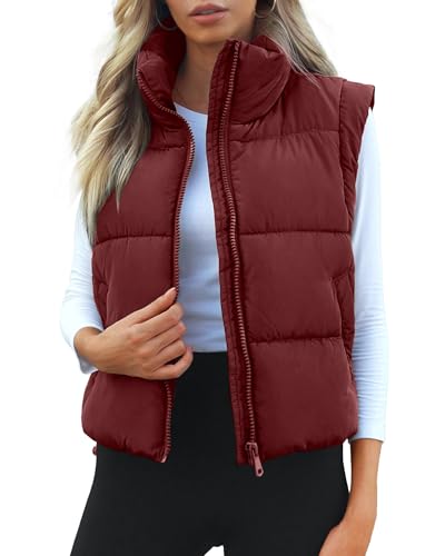 Women's Puffer Vest Lightweight Sleeveless Winter Outerwear Full Zipper Warm Padded Gilet Jacket Coat with Pockets