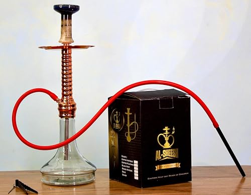 Image of AL-Sheesh King Designer Heavy Base Russian Hookah (22 inch Inches) Round Premium Alumunium Made with Silicon Pipe | Reverse Smoke Feature (Copper Finish)