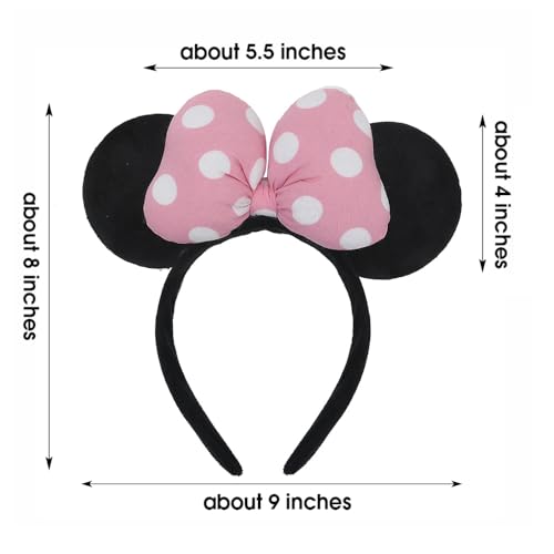 JIAHANG Mouse Ear Headband, Velvet Headband with 3D Cotton Bow, Costume Headwear for Women Girls (3D cotton Pink) - Image 4