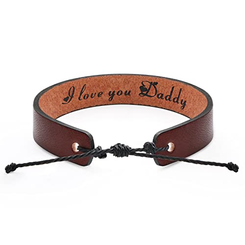 Joycuff Dad Gifts From Daughter Son I Love You Daddy Bracelets For Birthday Father's Day Men's Leather Bracelet For Father Inspirational Men's Jewelry Adjustable #TOP7