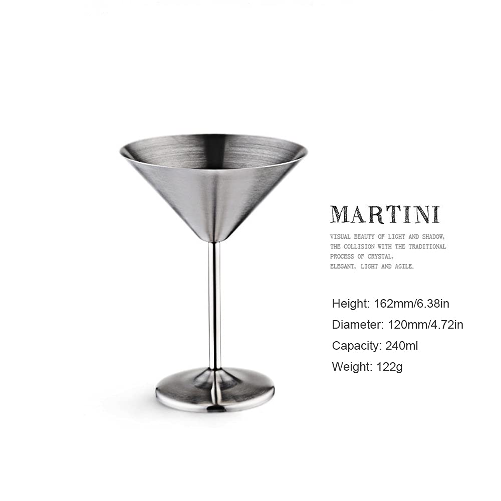 Aoser Copas de Cóctel Martini, 2 Pcs Copa de Vino de Acero Inoxidable, Copa de Martini de Acero Inoxidable, Copas de Vino de Tallo de Cóctel, para Bar