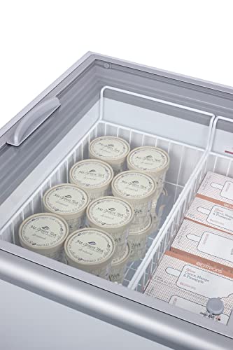Image of Summit 43 inch Ice Cream Chest Freezer with (2) Sliding Tempared Glass Lids | Commercial Display Case for Store Supermarket | 11.7 Cu Ft, (2) Wire Baskets, 43 inchW x 23.25 inchD x 31.5 inchH, Steel, White, 115V, NSF