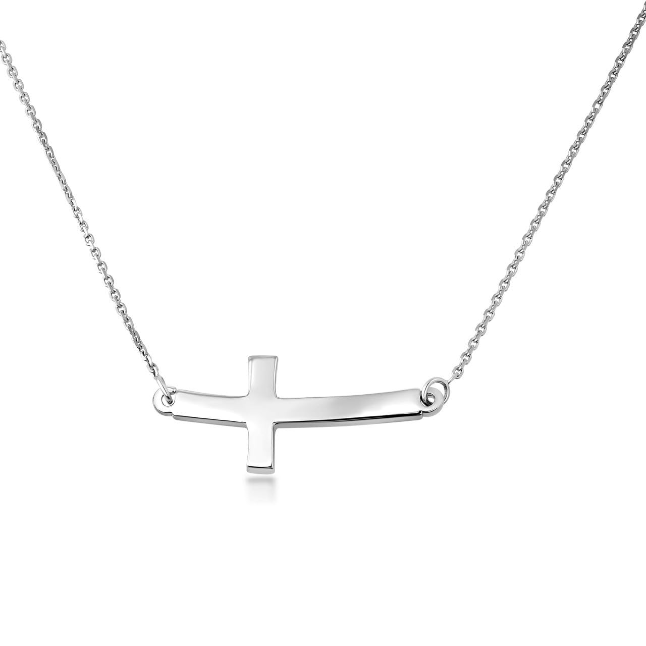 .925 Sterling Silver Sideways Horizontal Curved Cross Bar Style Necklace