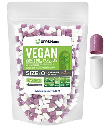 Image of XPRS Nutra Size 0 Empty Capsules - 100 Count Empty Vegan Capsules - Vegetarian Pills DIY Vegetable Capsule Filling - Veggie Pill Caps for Do-It-Yourself Supplements (Lavender /White)