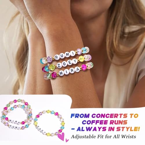 AICase for Kpop Demon Hunters Merch Rumi Zoey Mira Inspired Bracelets 3 Pcs Stackable Stretch Friendship Beaded Crystal Bracelets for Huntrix k pop Unique Merchandise Jewelry Gifts for Fans Women_704