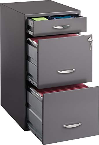 Office Designs 3 Drawer Vertical File Cabinet, Charcoal, Letter, 18-Inch D (18606)