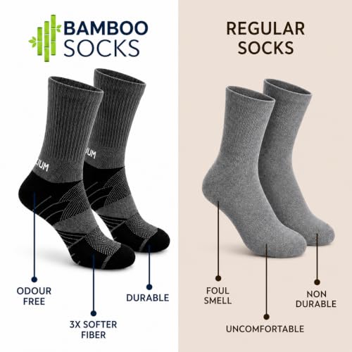 Image of HEELIUM Bamboo Athletic Crew Socks for Men & Women | 3X Tougher & Durable, Ultra Soft & Blister Resistant | Perfect for Gym, Sports & Long Distance Running
