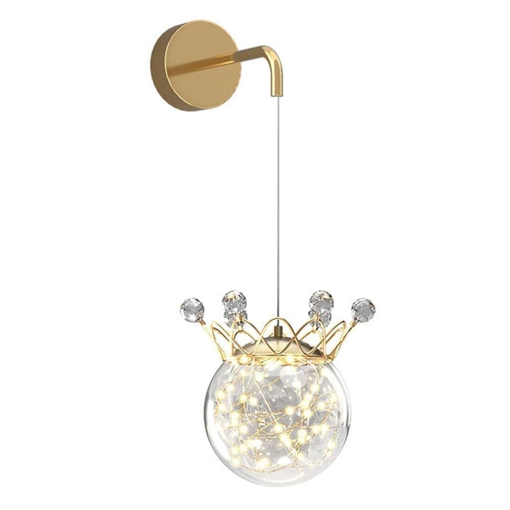 SXECAEPS LED Wall Lamp Nordic Modern Crystal Sconce Gold Indoor Lantern for Bedroom Bedside Living Room Study Corridor Entryway Restaurant Mounted