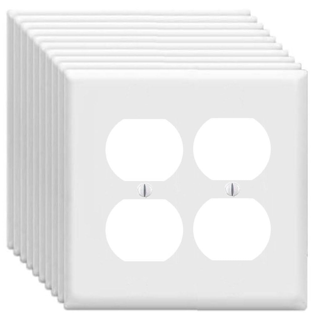 Duplex Outlet Cover Wall Plates 2-Gang Switch Outlet Electrical Cover Plate Unbreakable Thermoplastic Faceplate for Light Receptacle Outlet Switch, White (10 Pack)