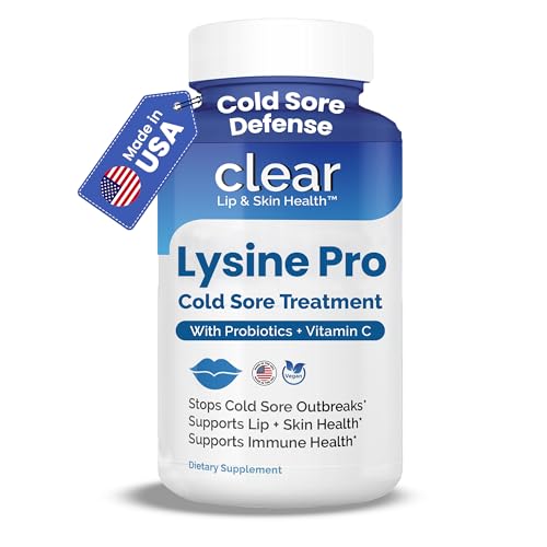 Lysine Cold Sore Treatment for Lips with Pre-Probiotics & VIT C | 1 Month Supply | Supercharged Lysine Capsules with Rhamnosus & Acidophilus for Cold Sores Relief, Skin + Gut Health & Immune Support