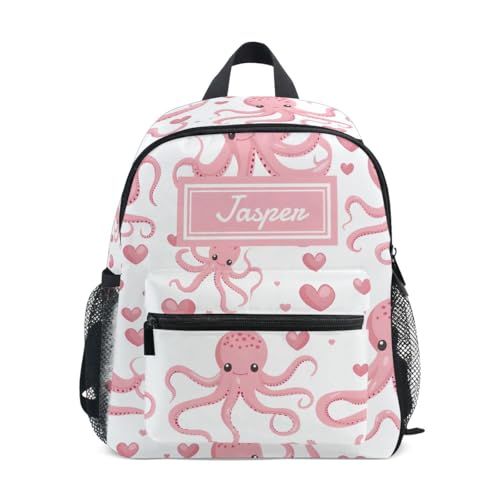 CHIFIGNO Mochila personalizada com nome, mochila escolar infantil personalizada para meninos e meninas, mochilas pré-escolares personalizadas, Corações rosa polvo, P