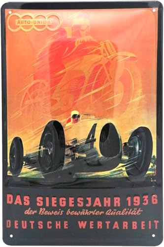 LUCKYLINDE geprägtes Blechschild passend für AUTOUNION Fahrzeug und Auto Fans, Deko Werkstatt, Garagen Oldtimer Schild 20 x 30 cm (Siegesjahr)