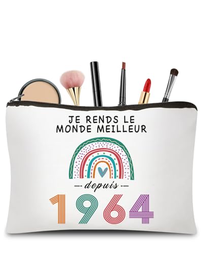 CoCoCherry Regalo di compleanno donna anni – Regalo di compleanno donna – Astuccio per trucco, regalo personalizzato per donna anni, 1964 Fr, 61th