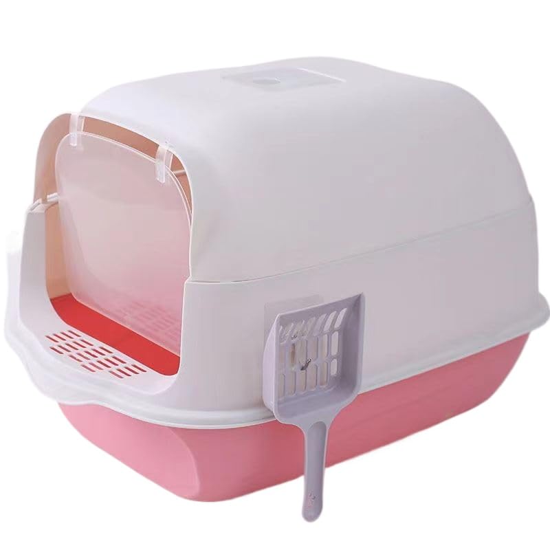 Arenero cubierto para gatos pequeño de color rosa miniatura 1