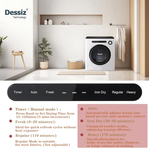 Image of Dessiz 1.6 Cu.Ft. Portable Clothes Dryer, 970w,Machine with Stainless Steel Drum, 11lbs with Exhaust Hose,Digital Control with Hygrometer Sensor, Dryer for Apartments, Home, RV, Dorms