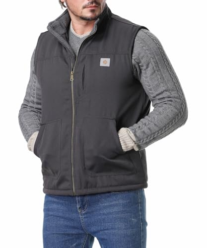 Image of Men's Loose Fit Workwear Vest Fleece-Lined Waterproof Mock-Neck Vest