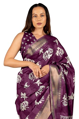 Image of MIRCHI FASHION Women Saree Cotton Blend Kalamkari Printed | Comfortable Office and Regular Daily Use Sari with Unstitched Blouse Piece