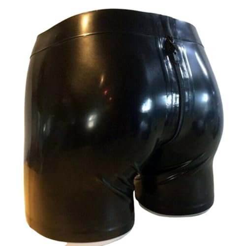 Men Black Latex Rubber Shorts Briefs Pants with Detachable Codpiece Crotch Inside Openning JJ Hole Back Zipper3
