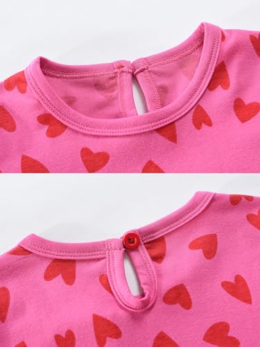 Tkria Valentines Toddler Girls Dress Kids Heart Shirts Ladybug Bow Butterfly Spring Pink Long Sleeve Outfits Clothes3
