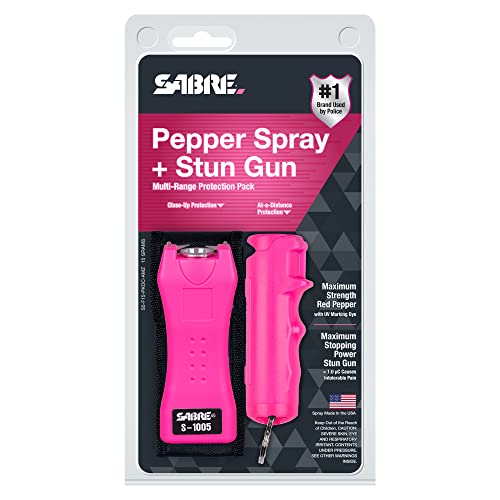 Image of SABRE Pepper Spray & 2‑in‑1 Stun Gun with Flashlight Self Defense Kit - Fast Flip Top 10‑Second Safety Spray with Finger Grip & Keychain - Rechargeable Stun Gun, 1.60 C Charge, 120‑Lumen LED Light