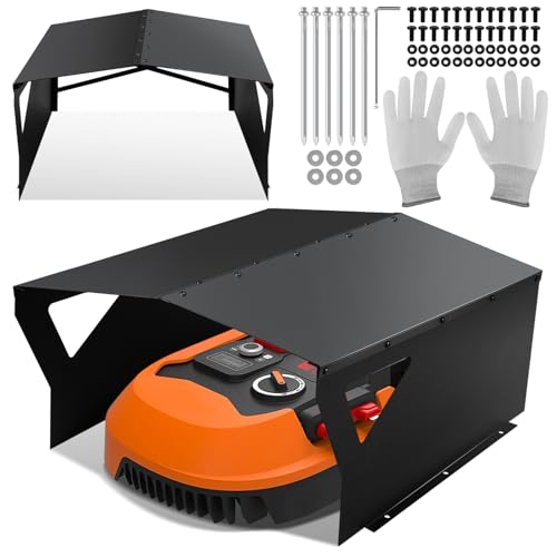 Jiubiaz Mähroboter Garage Verzinktem Schutzüberdachung Carport Überdachung für Rasenmäher Rasenroboter mit Handschuhe und UV-Schutz | ideal Gegen Regen und Hagel 78x60x34cm Schwarz