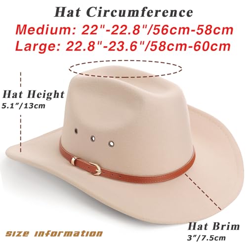 Image of DRESHOW Cowboy Hat for Women and Men Western Felt Cowboy Cowgirl Hat Wide Brim Belt Buckle Retro Fedora Hats Unisex Caps