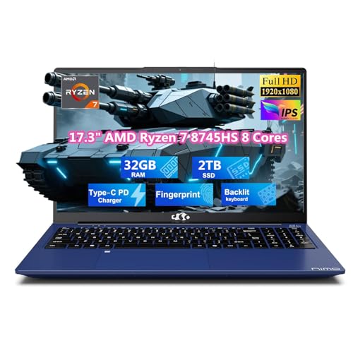 Image of 17.3 inch IPS FHD Gaming Laptop, AMD Ryzen 7 8745HS 32GB DDR5 RAM 2TB SSD (Beat R9 6900HX, up to 4.9GHz) Radeon 780M Graphics Business Computer with 100W Type-C, Fingerprint USB-C 4.0 Win11 Blue