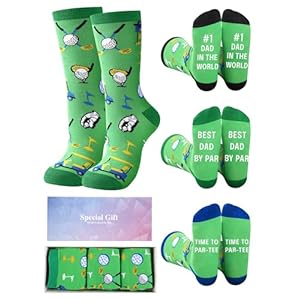 Cuffbow 3 Pairs Christmas Golf Gifts Golf Socks for Father Dad Birthday Best Dad by Par Gifts Funny Men Present Golfer Birthday Festival Xmas Present from Daughter Son