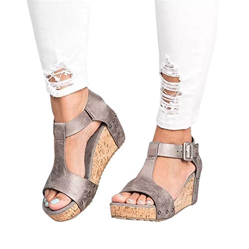 Gibobby 2019 Summer Sandals Women's Platform Espadrilles Ankle Strap Flatform Studded Open Toe