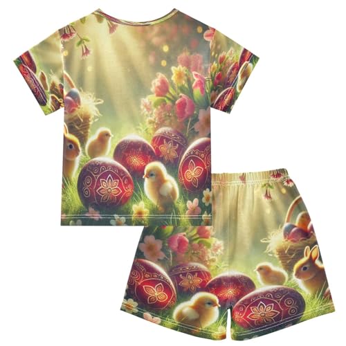 Easter Eggs Rabbit Cute Pajama Set Short Sleeve PJ Set Cotton Summer Pajamas Sleepwear Soft 5Y2