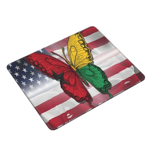 Tapis De Souris Guinea Bissau Flag Butterfly USA Friendship Mouse Pad Glissement Facile Accessoires De Jeu Portable sous-Main pour Jeu Bureau Ordinateur S