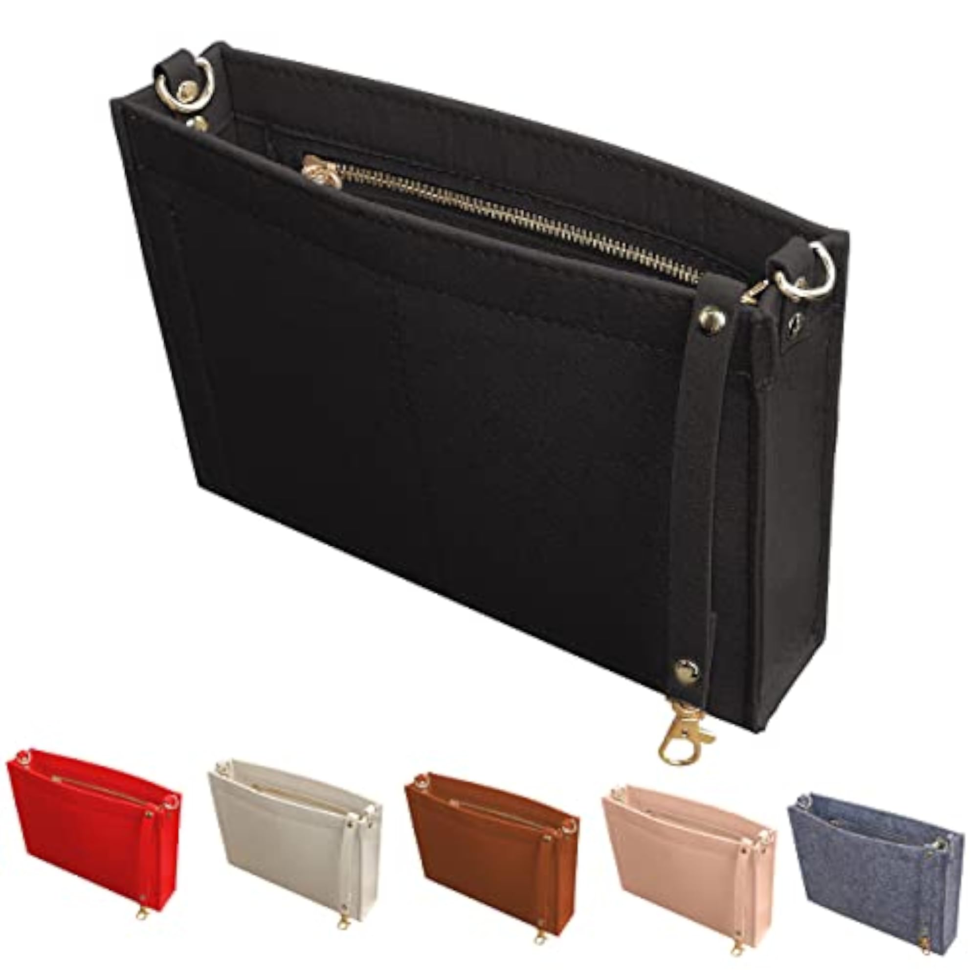 Felt Purse Insert Organizer with Zipper And Gold Buckles
