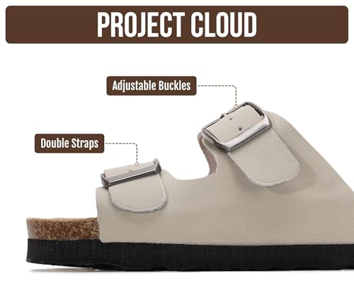 Image of Project Cloud Kids Sandals 100% Genuine Leather - Natural Cork Footbed Non-Slip Slides for Kids - Lightweight Boys & Girls Sandals - Water-Resistant Girls & Boys Sandals