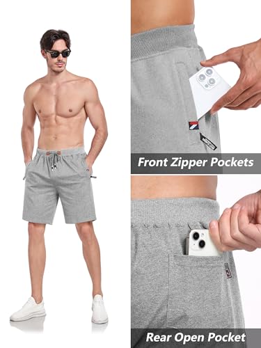 GEEK LIGHTING Mens Shorts Casual Cotton Drawstring Zipper Pockets Elastic Waist Lightweight Summer Athletic Beach Shorts4