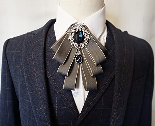Bow Brooches For Women Fashion Mens Bow Ties Crystal Beads Broach Neck Bows Necktie Pre Tie Fashion Rhinestone Jewelry For Men Suit (Grey) #TOP3