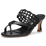 Coutgo Womens Low Kitten Heel Sandals Open Toe Ankle Strap Thong Slides Backless Slip on Dress Shoes