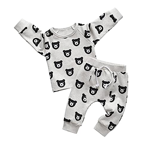 Image of Toddler Baby Boy Clothes Infant Long Sleeve Bear Print Tops + Pants Sweatsuit Outfits