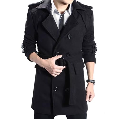 Men'S Casual Trench Coat Slim Fit Notched Collar Long Jacket Overcoat Double Breasted Pea Coat With Pockets3