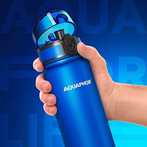 AQUAPHOR City Bottle 500ml Blue I Bottle with water filter for travel I Filter with activated carbon I Filters chlorine & impurities I Made of Tritan & BPA-free