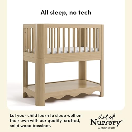Image of Storkcraft Casablanca 3-in-1 Convertible Bassinet, Driftwood | GREENGUARD Gold Certified Wood Baby Bassinet, Includes Water-Resistant Mattress, Converts to Toy Box and Bookcase, Newborn