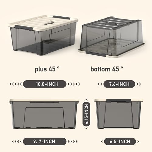 Image of 8 Pack Clear Black Plastic Storage Bins with Khaki Lids, Small Latching Storage Boxs with Handle, Stackable Containers for Organization (5 Quart)