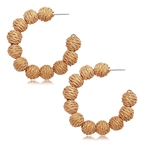 Rattan Earrings Statement Rattan Ball Hoop Earrings for Women Woven Bohemian Earrings Handmade Straw Wicker Braid Big Drop Dangle Earring for Women Summer Beach Jewelry